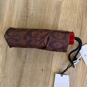 Coach Chestnut and Red Signature Compact Umbrella - Retail Tag Visible
